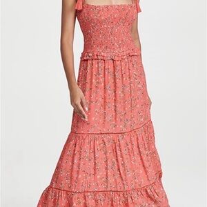 Lost + Wander Pink Smocked Tiered Maxi Dress